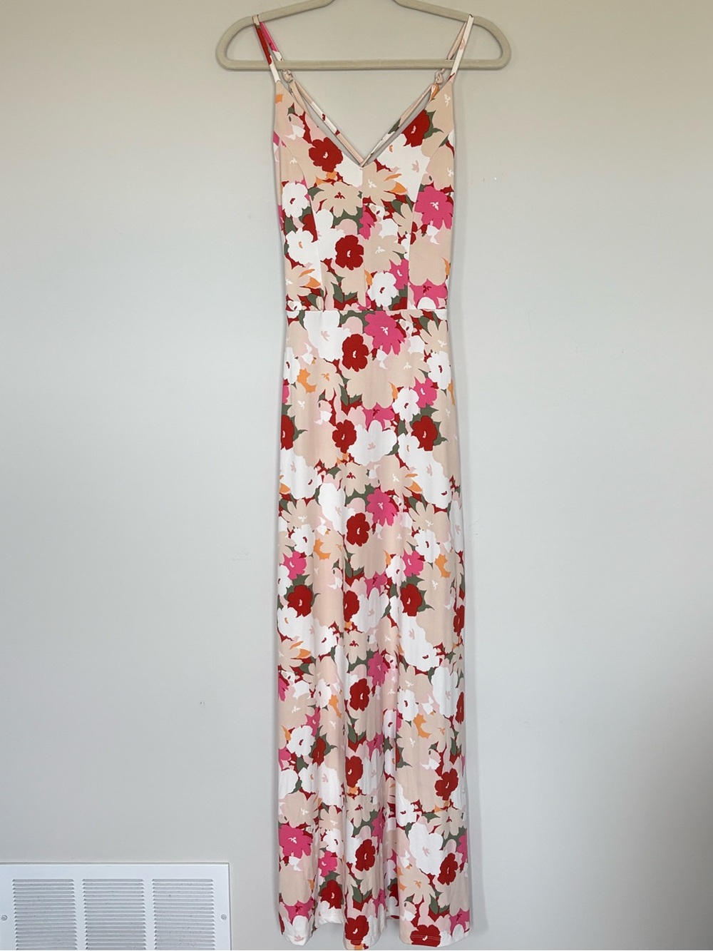 Market & Spruce Pink Red Floral Maxi Dress Crisscross Back Size XS